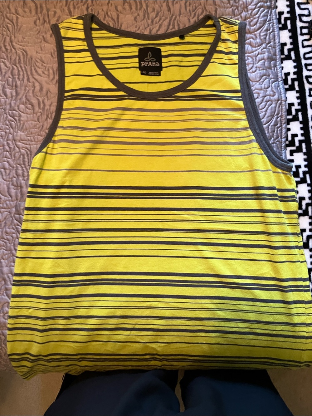 Prana Yellow Striped Kids Tank Top with Gray Trim